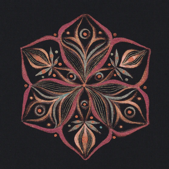 a drawing of a flower on a black background