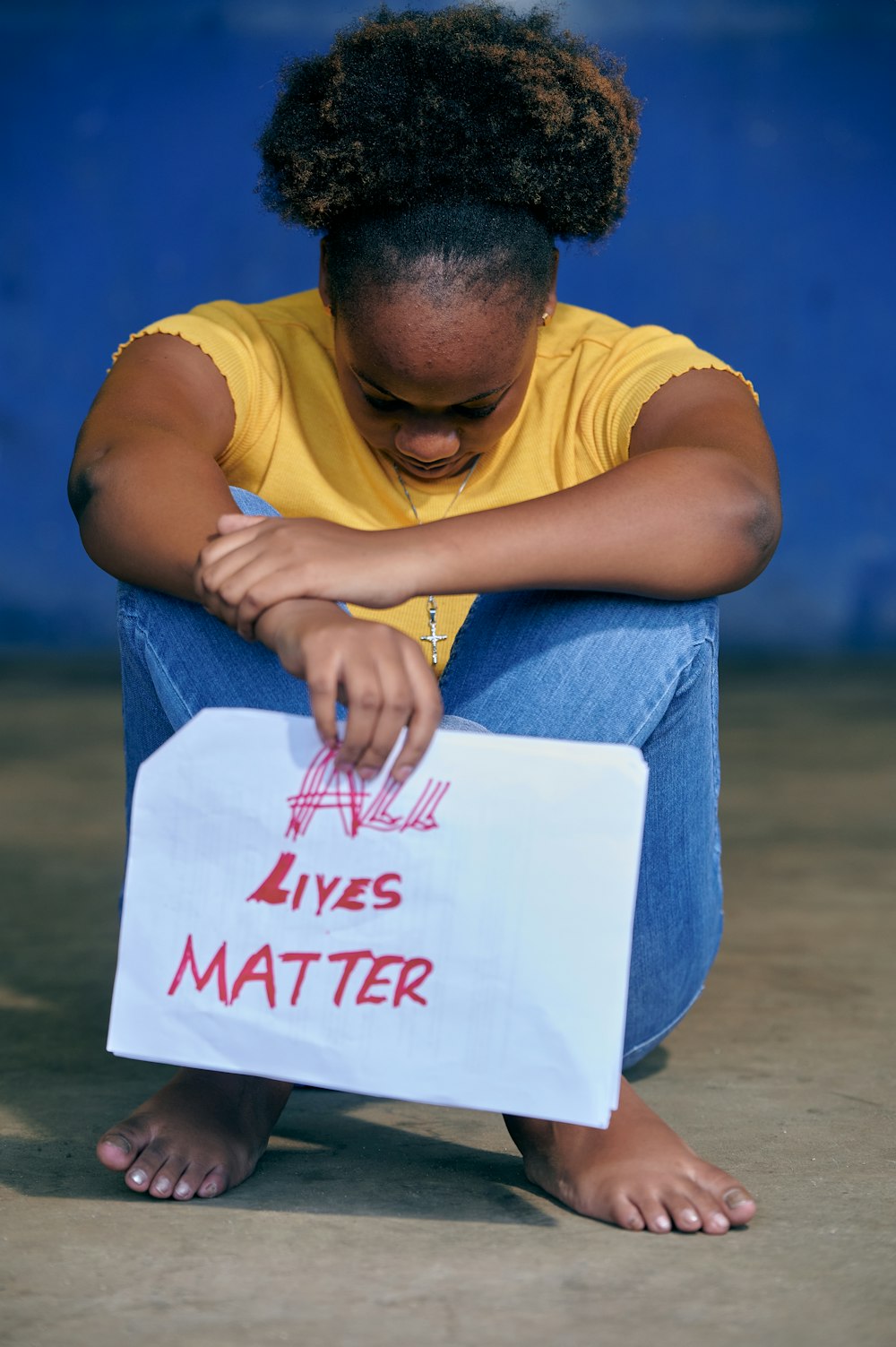 a person holding a sign