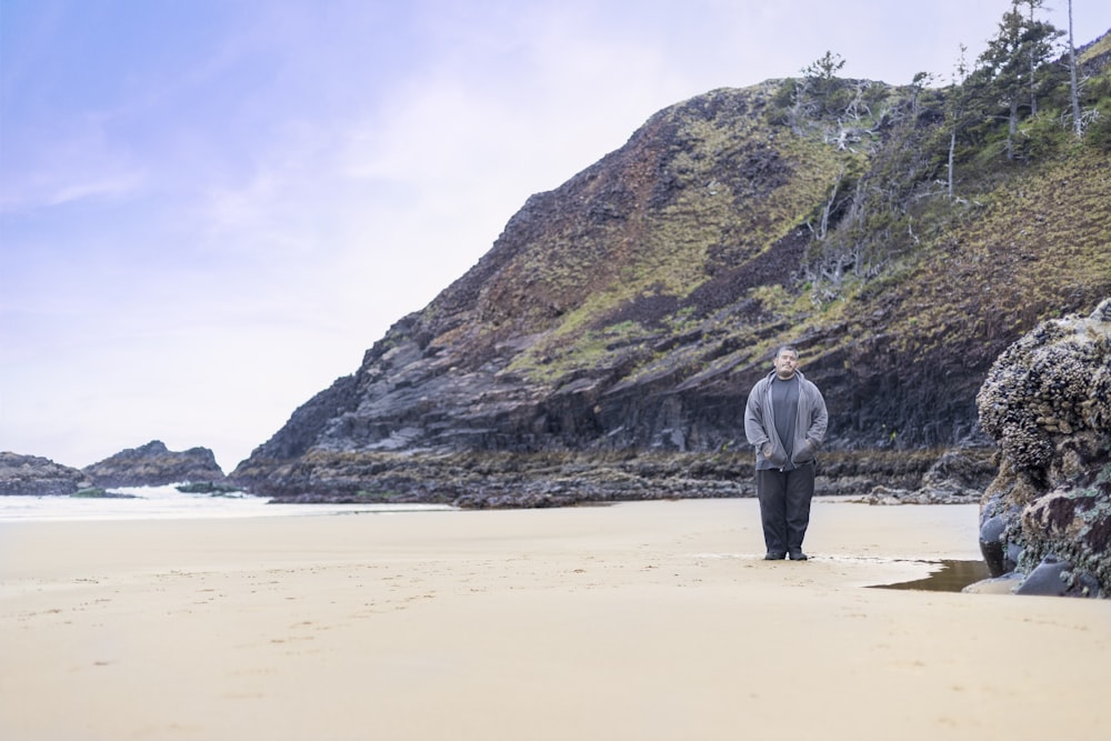 a man standing on top of a sandy beach