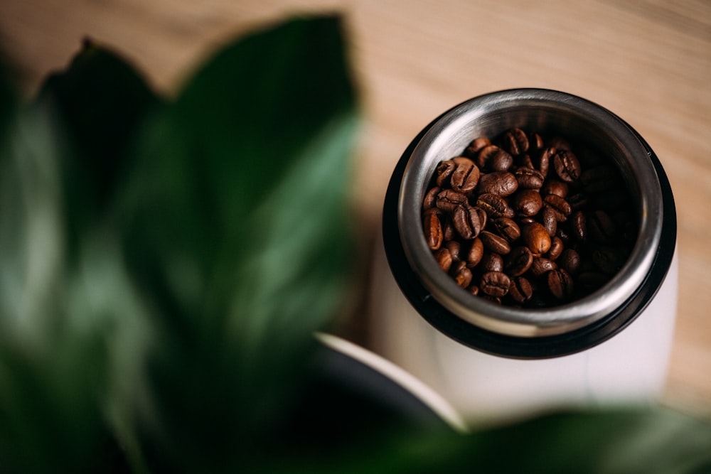 a close up of a cup of coffee on a table