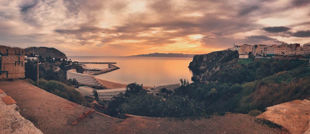 a view of a body of water from a cliff