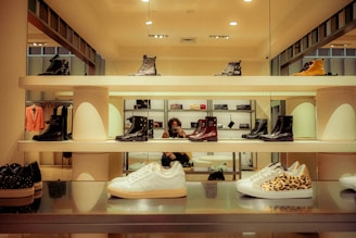 a display of shoes in a shoe store