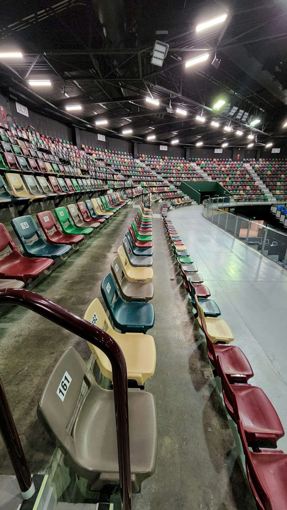 a row of empty seats in a stadium