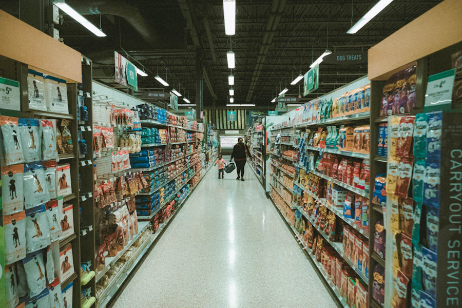 Retail store aisle with shopper