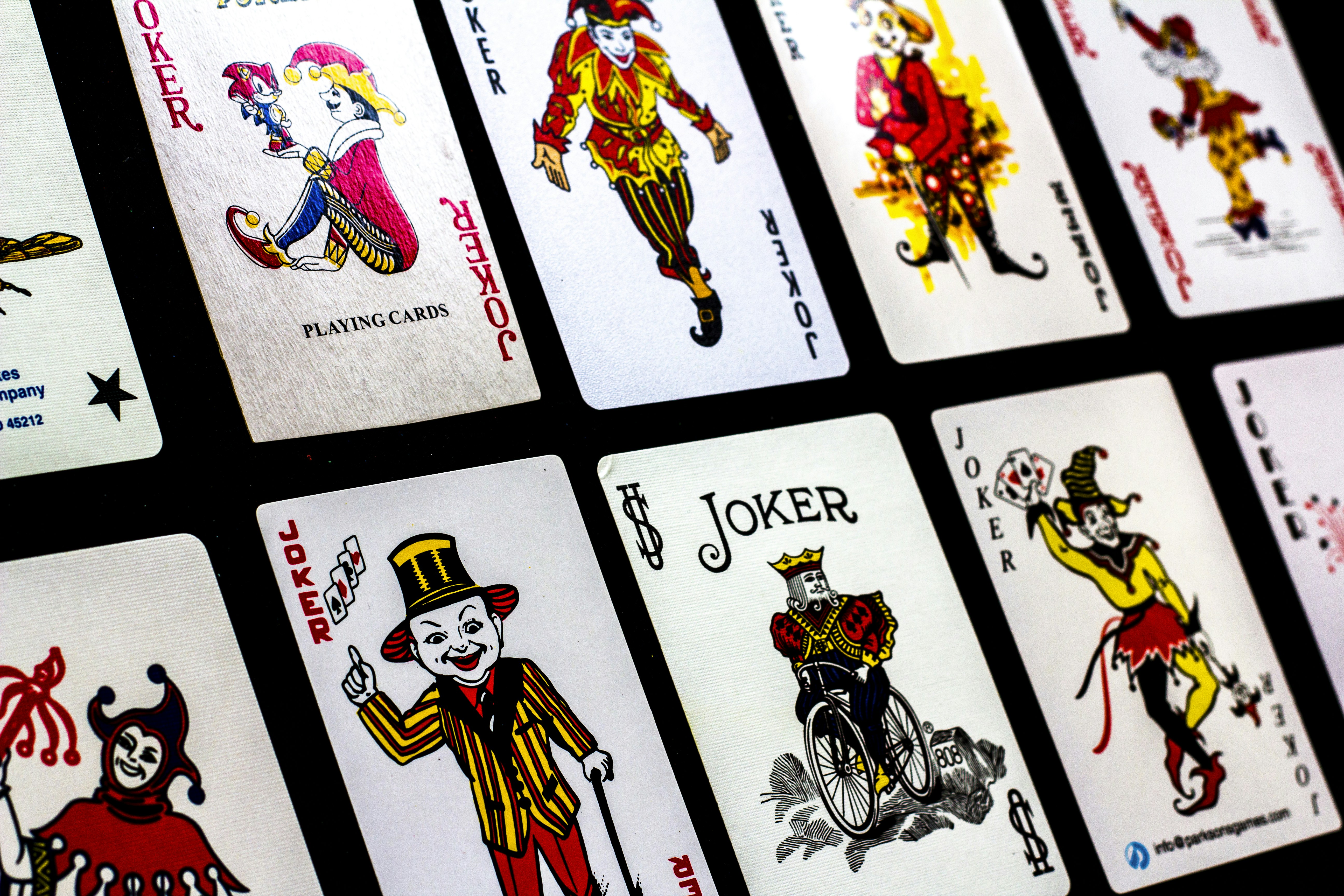 number of joker playing cards laid on a surface