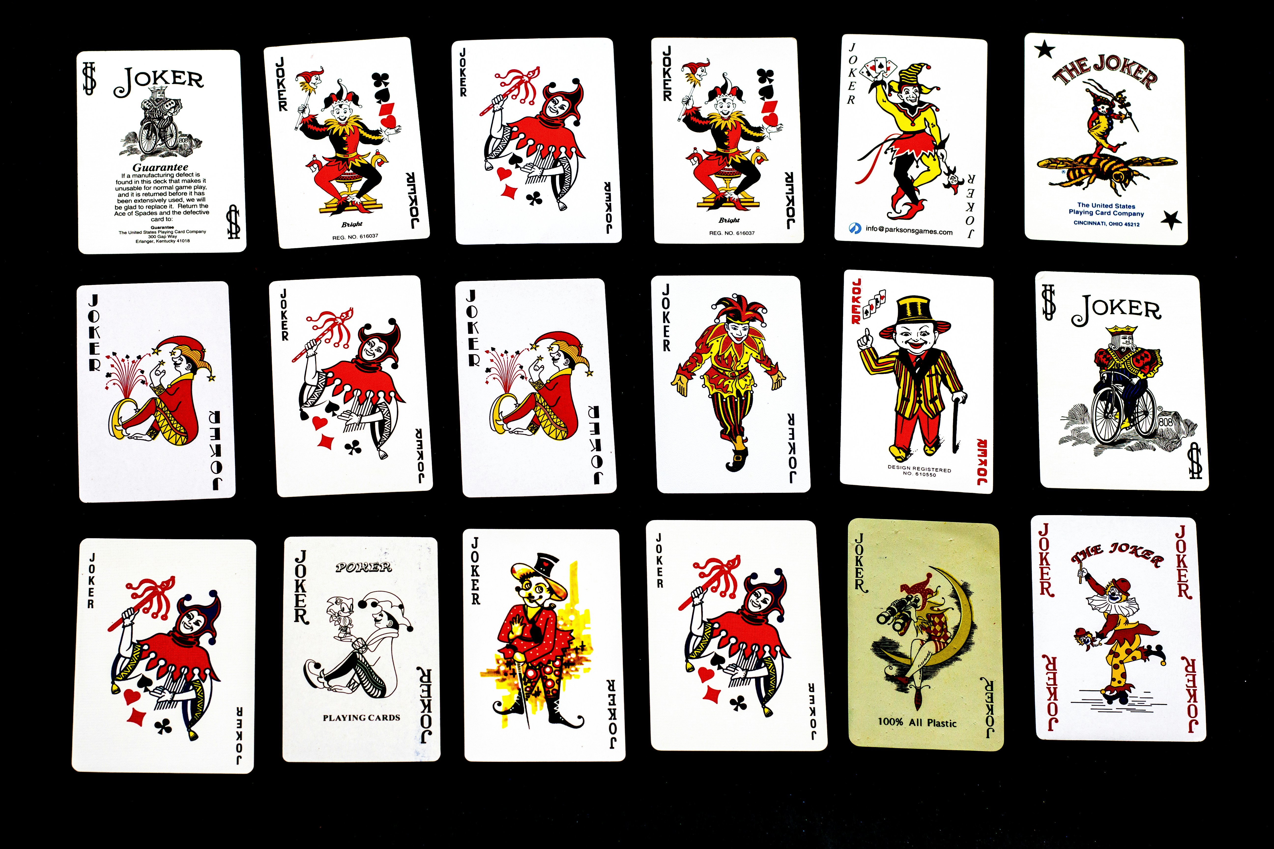 number of joker playing cards laid on a surface