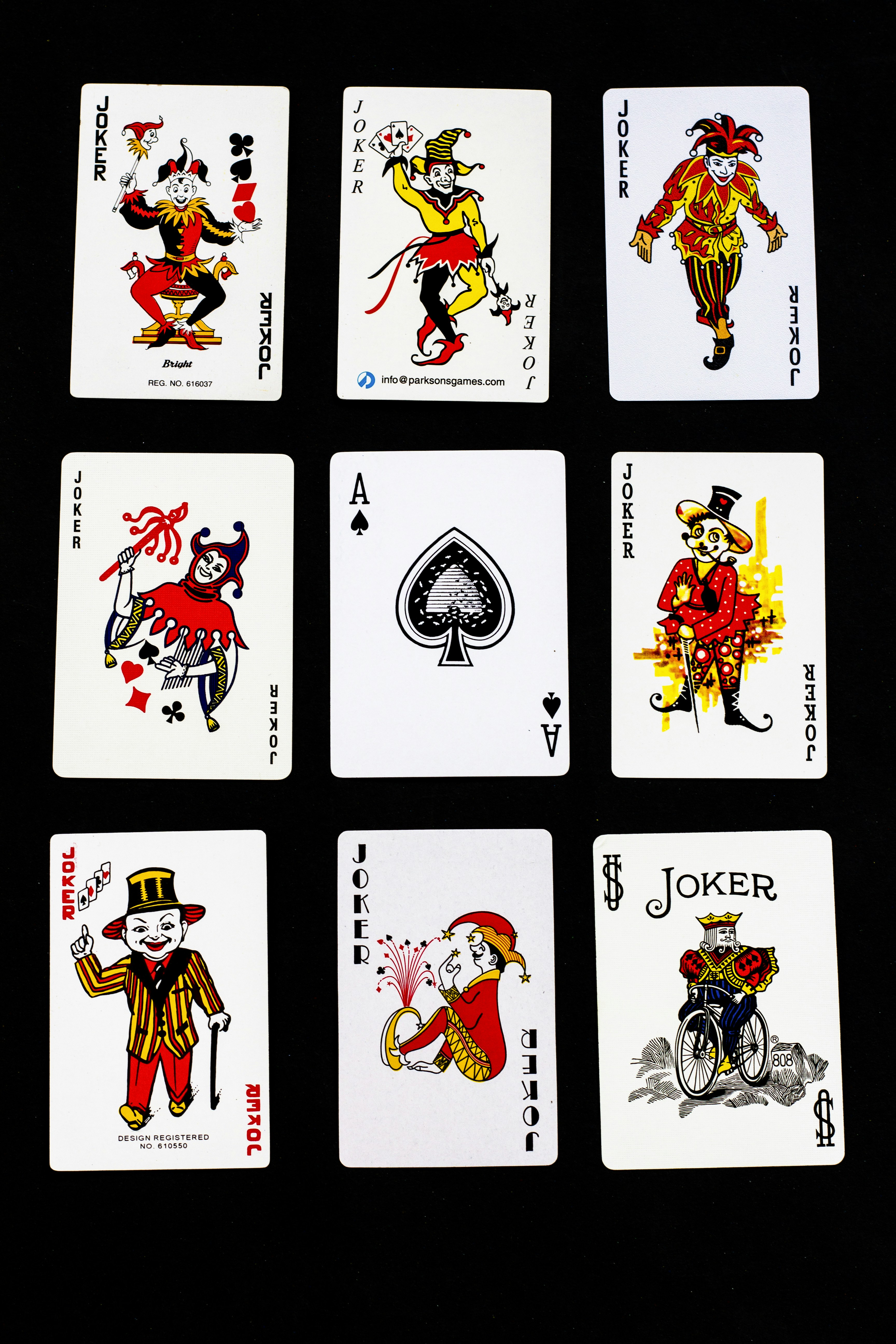 number of joker playing cards laid on a surface