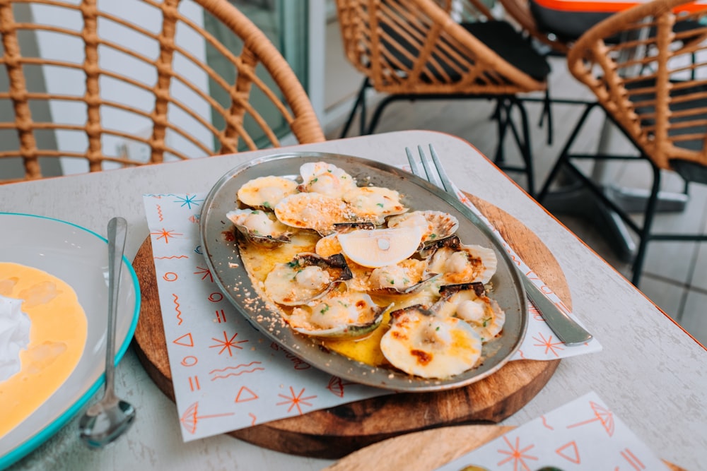 a plate of food sitting on top of a table