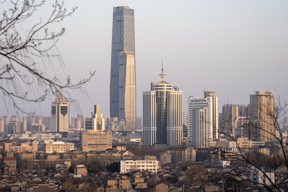 a view of a city with tall buildings