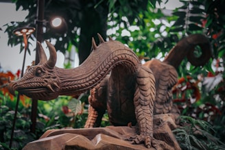 An intricate 3D model of a fantasy creature in a lush environment.