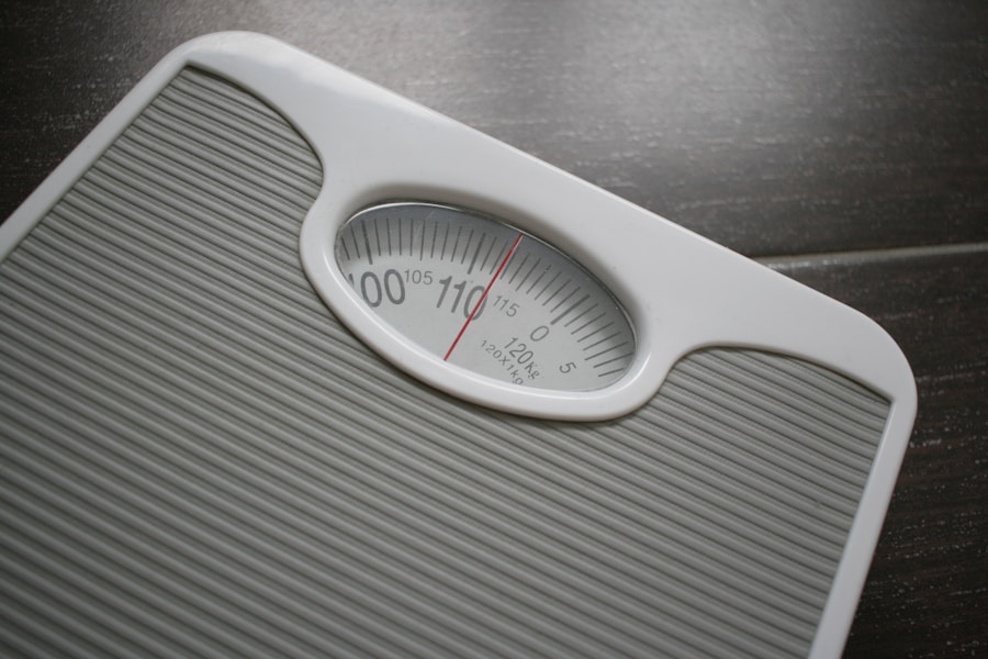 Bathroom scale on clean tile floor with natural morning light