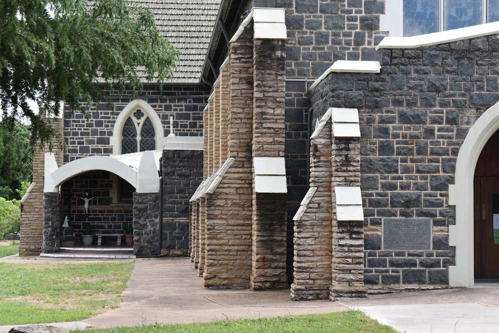 a church with a clock on the front of it