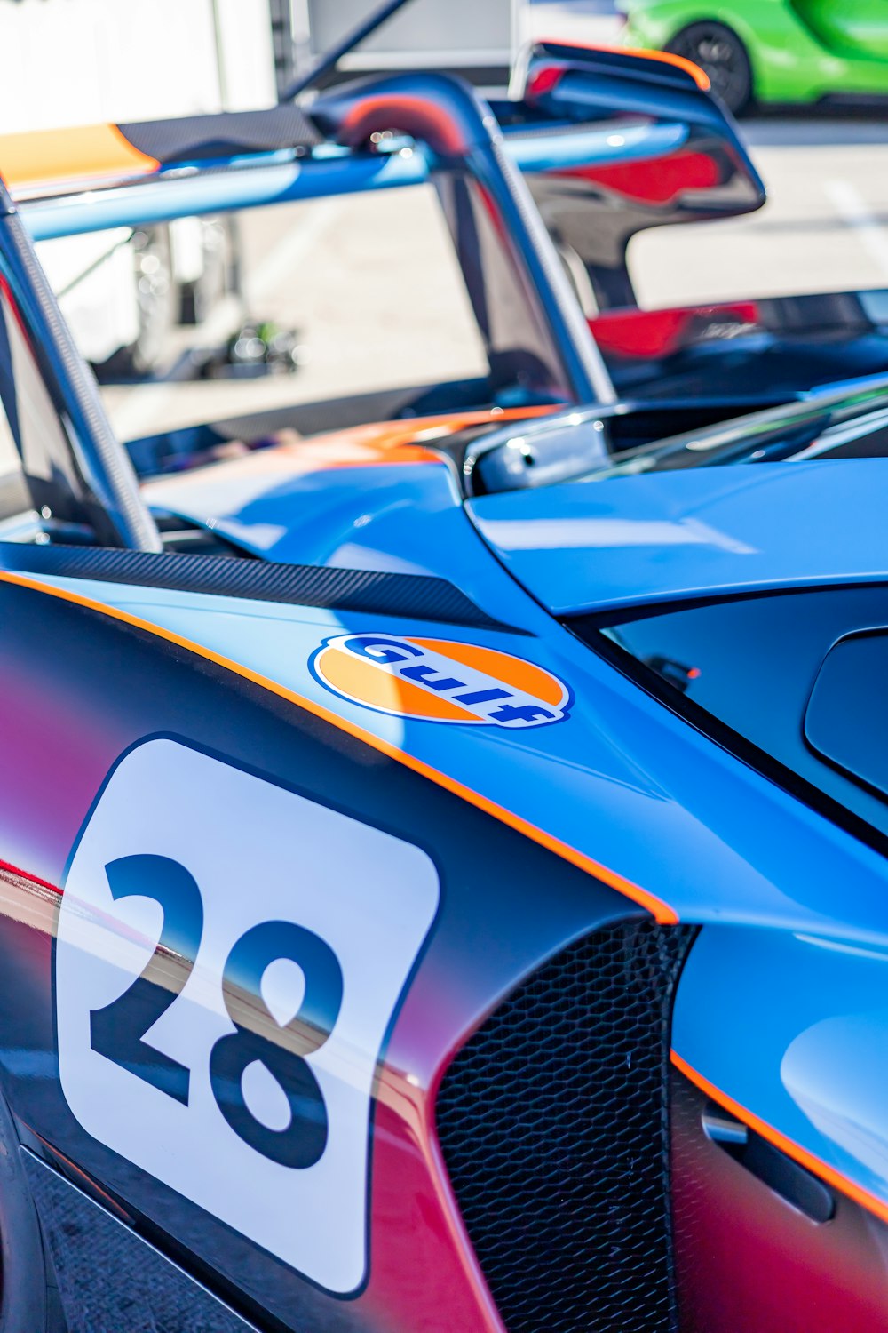 a close up of a race car with a number on it