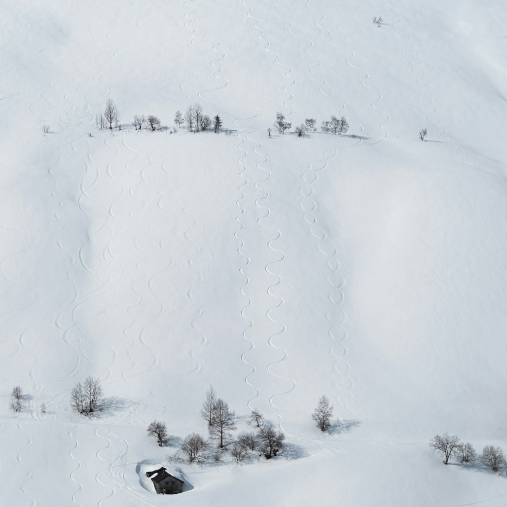 an aerial view of a snow covered ski slope