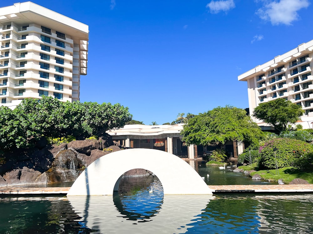 a large white bridge over a body of water