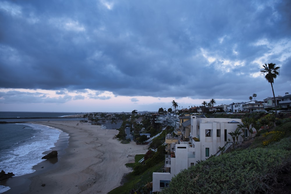 a view of a beach from a hill