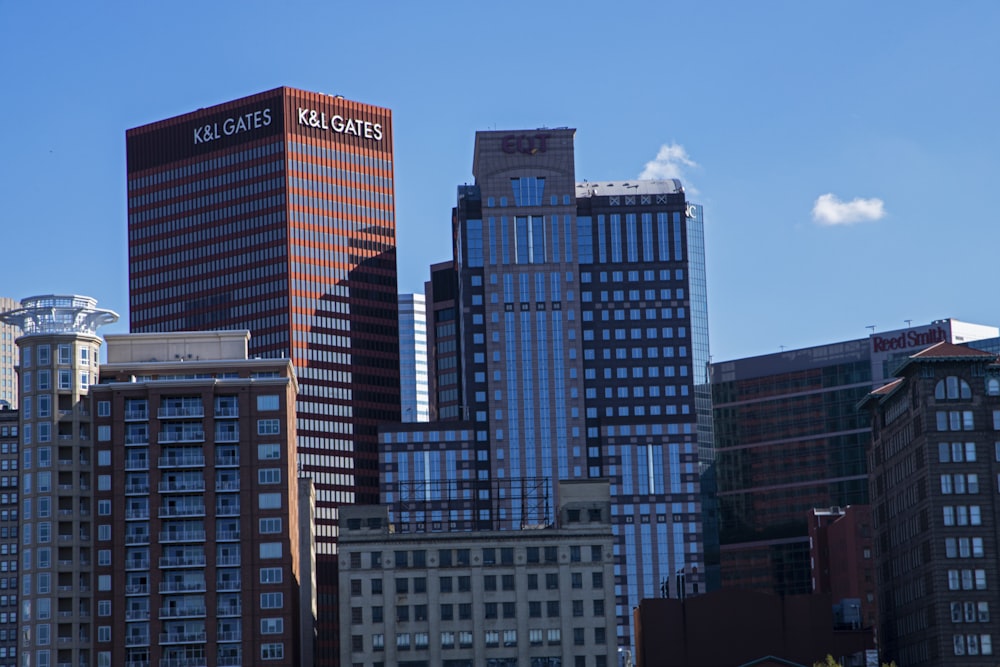 a group of tall buildings in a city