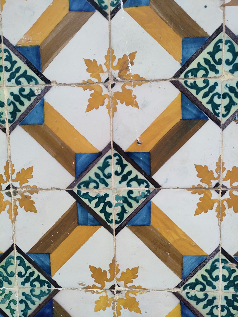 a close up of a colorful tile design