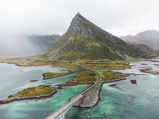 an aerial view of a bridge over a body of water