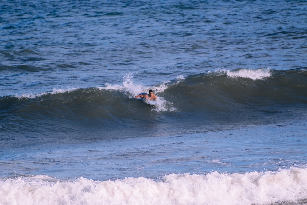 a man riding a wave on top of a surfboard