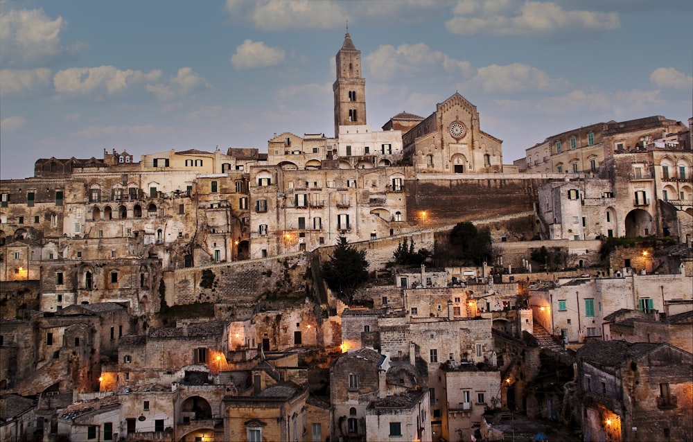 a city with a clock tower on top of it