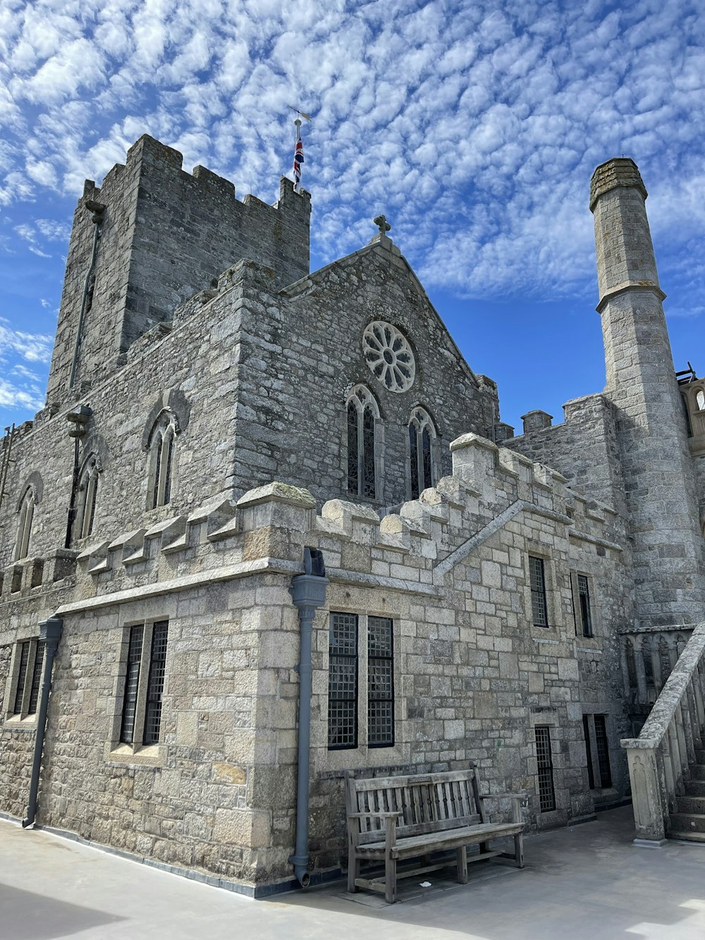 a large stone building with a clock tower