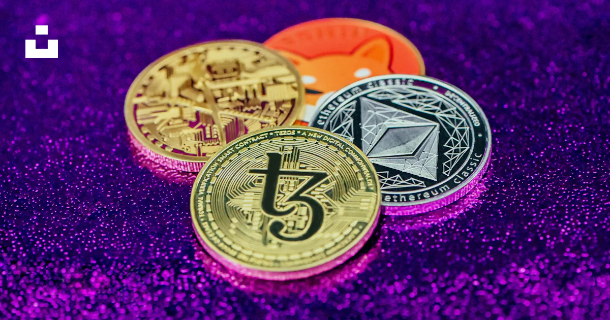 Three different types of bitcoins on a purple background photo – Free ...