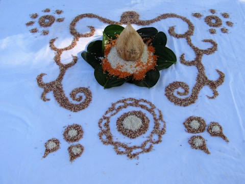 Curry leaves arranged artistically.