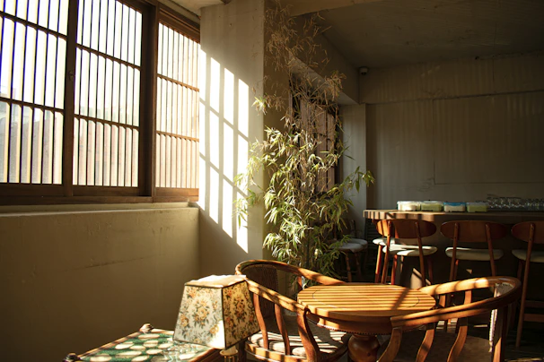 Elegant bamboo furniture set arranged in a sunlit room showcasing natural textures.