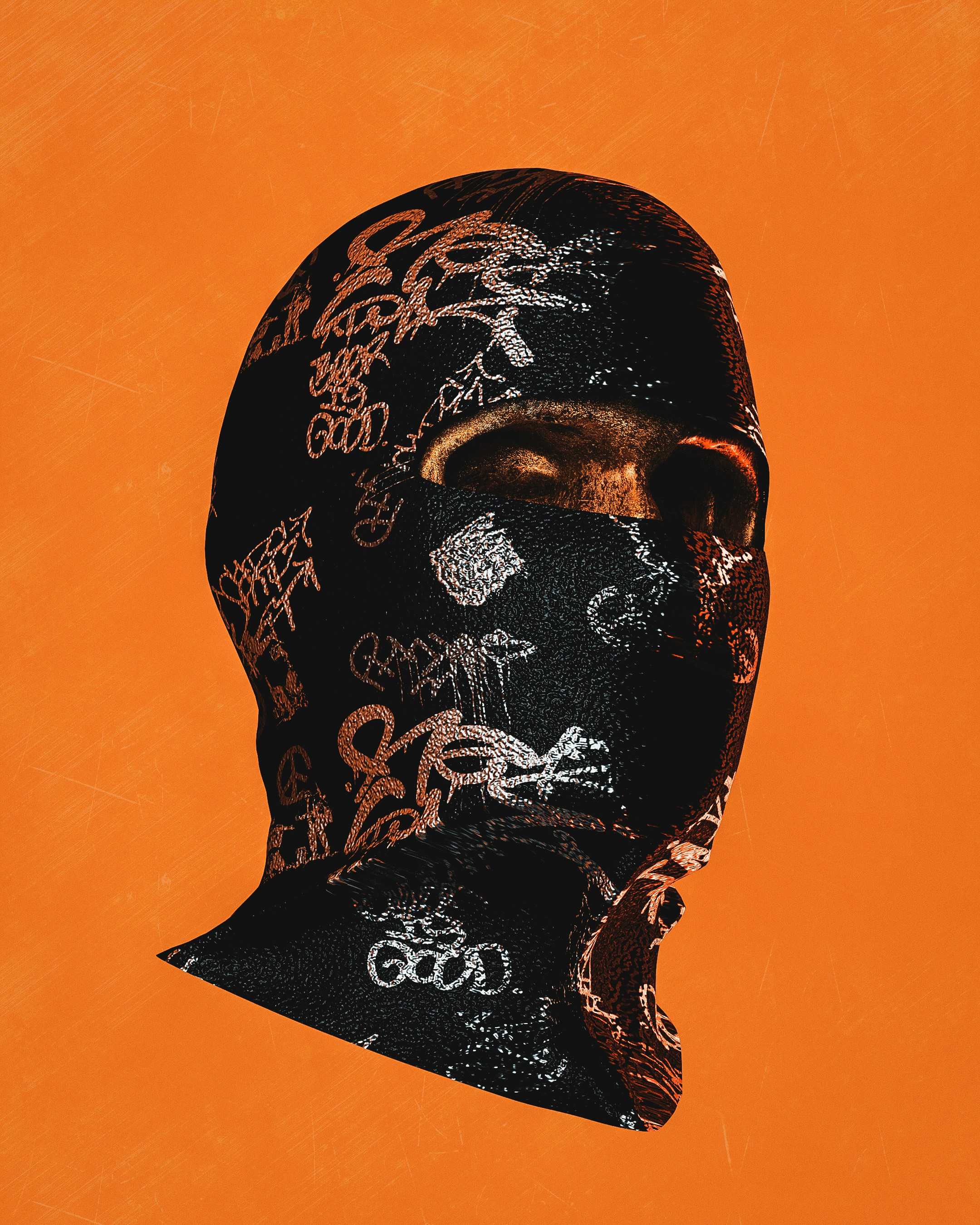 ein Gemälde einer Person mit schwarzer Maske