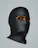 Elegant black BDSM mask with intricate stitching displayed on a textured graphite surface.