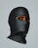 Elegant black BDSM mask with intricate stitching displayed on a textured graphite surface.