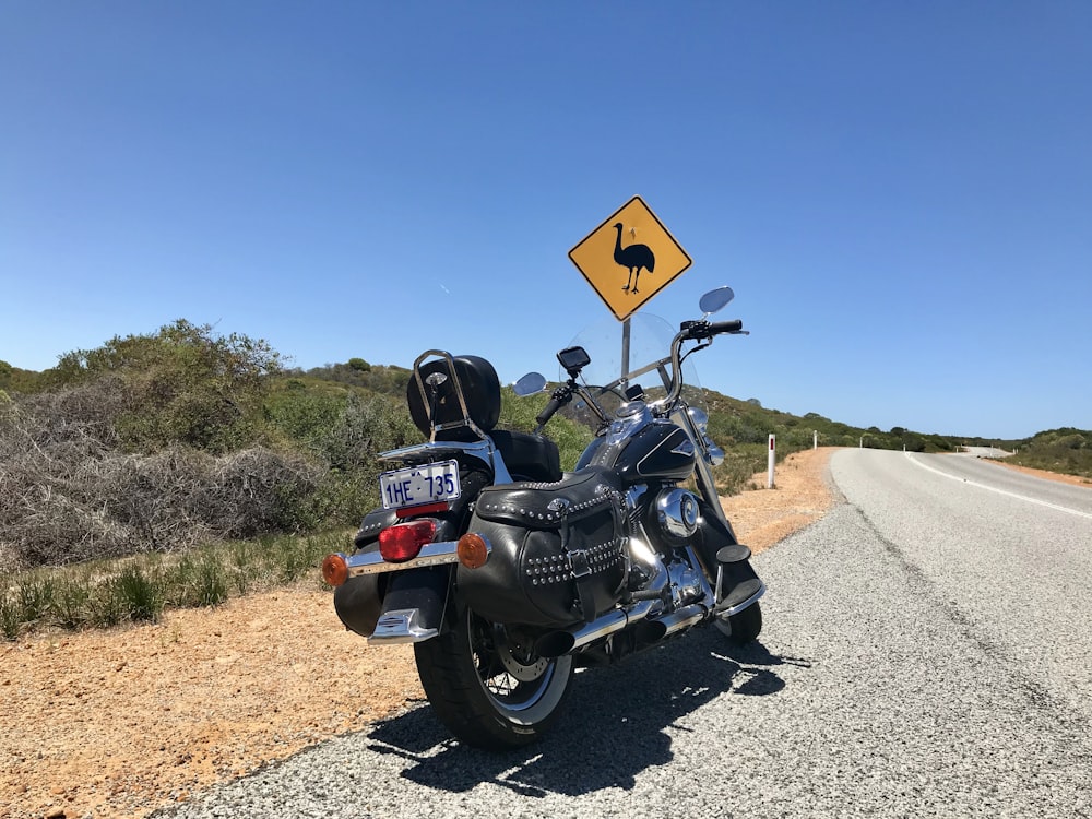 a motorcycle parked on the side of the road