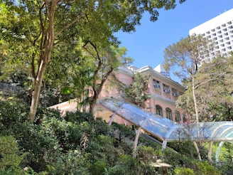 a building with a slide in front of it