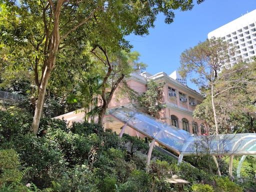 a building with a slide in front of it