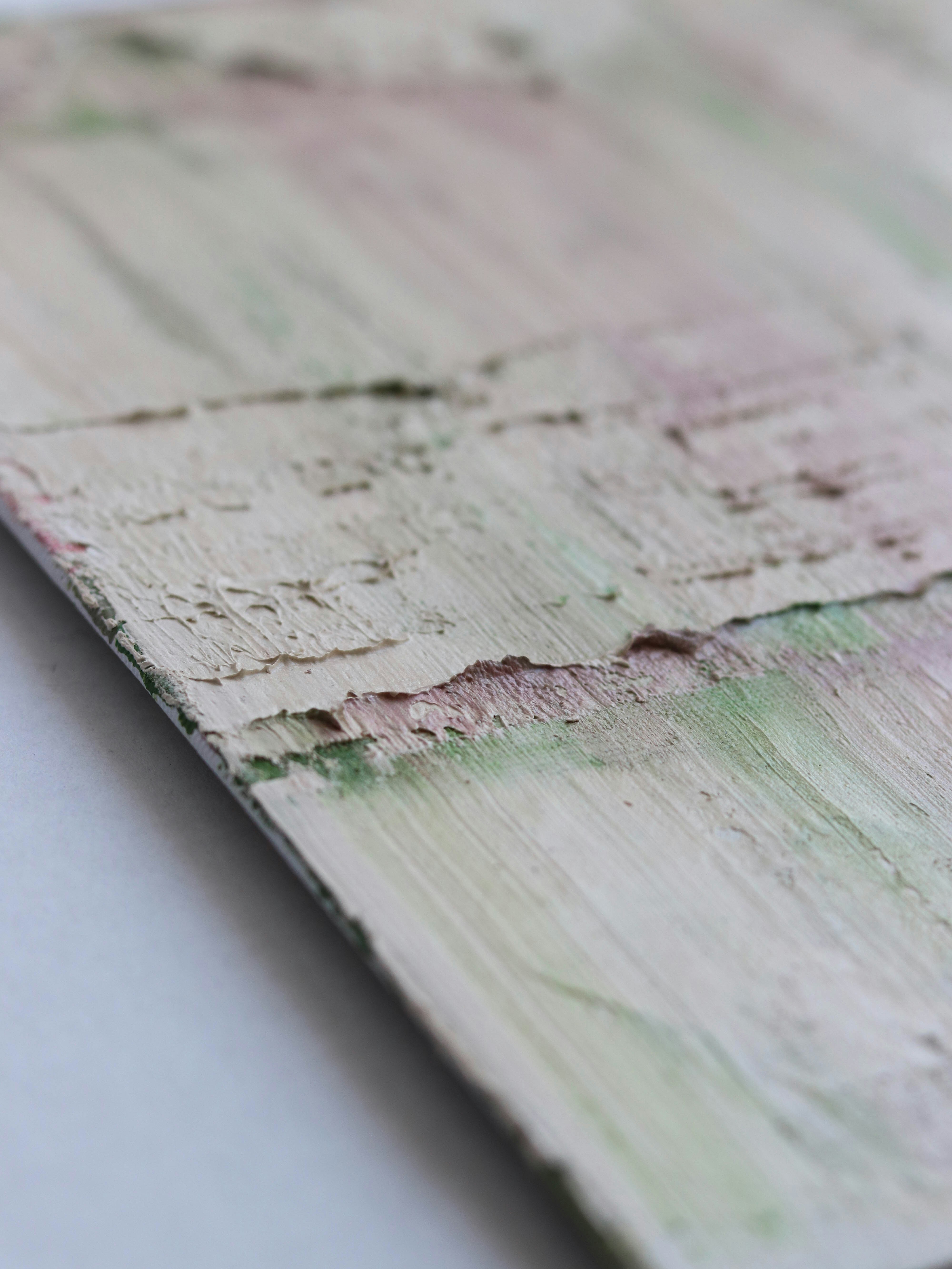 un primer plano de un trozo de madera con pintura