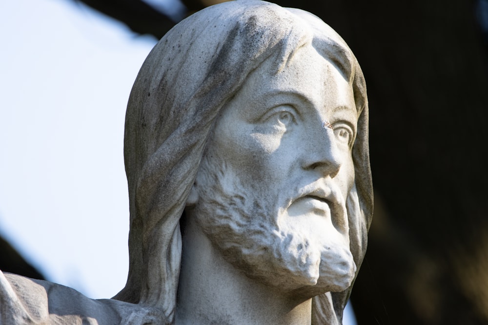 a close up of a statue of a man with a beard