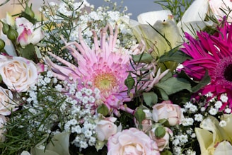 a close up of a bouquet of flowers