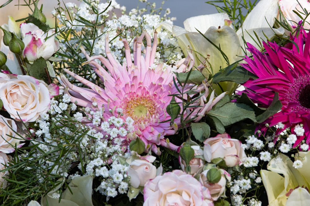 a close up of a bouquet of flowers