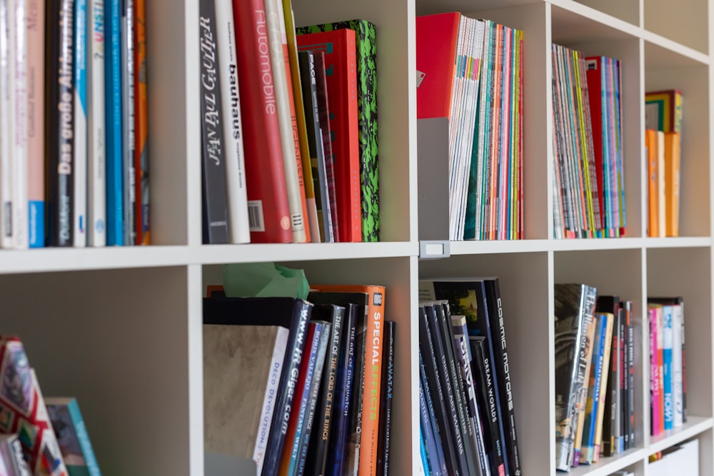 a book shelf filled with lots of books