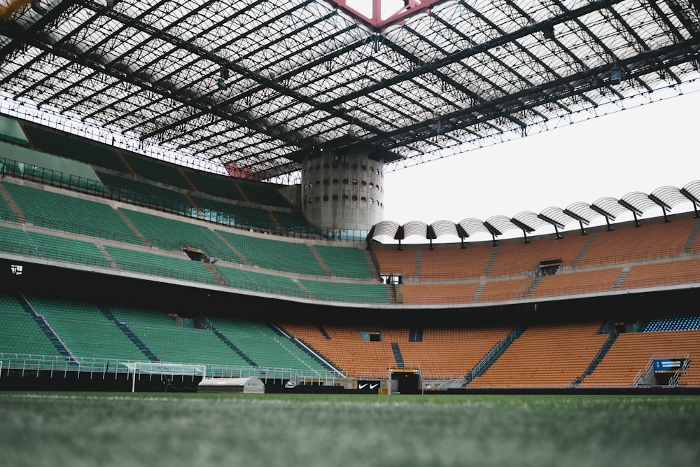 a view of a soccer stadium from the side of the field