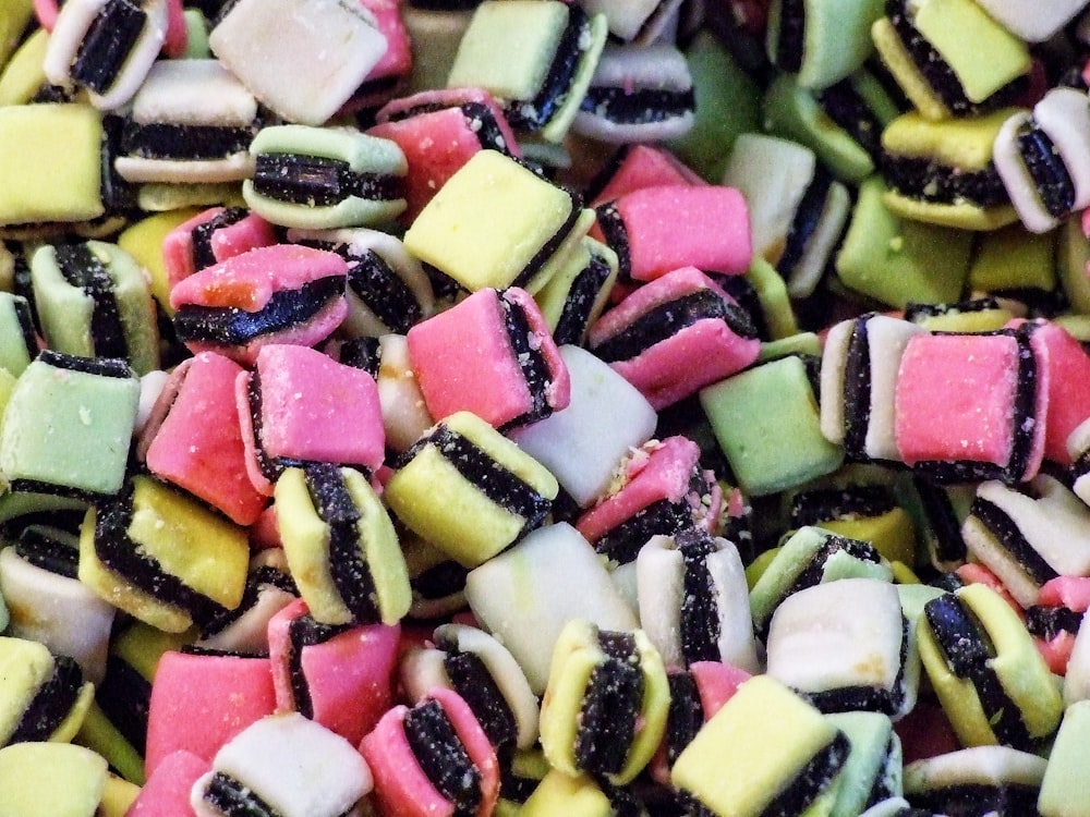 a close up of a plate of food that includes candy