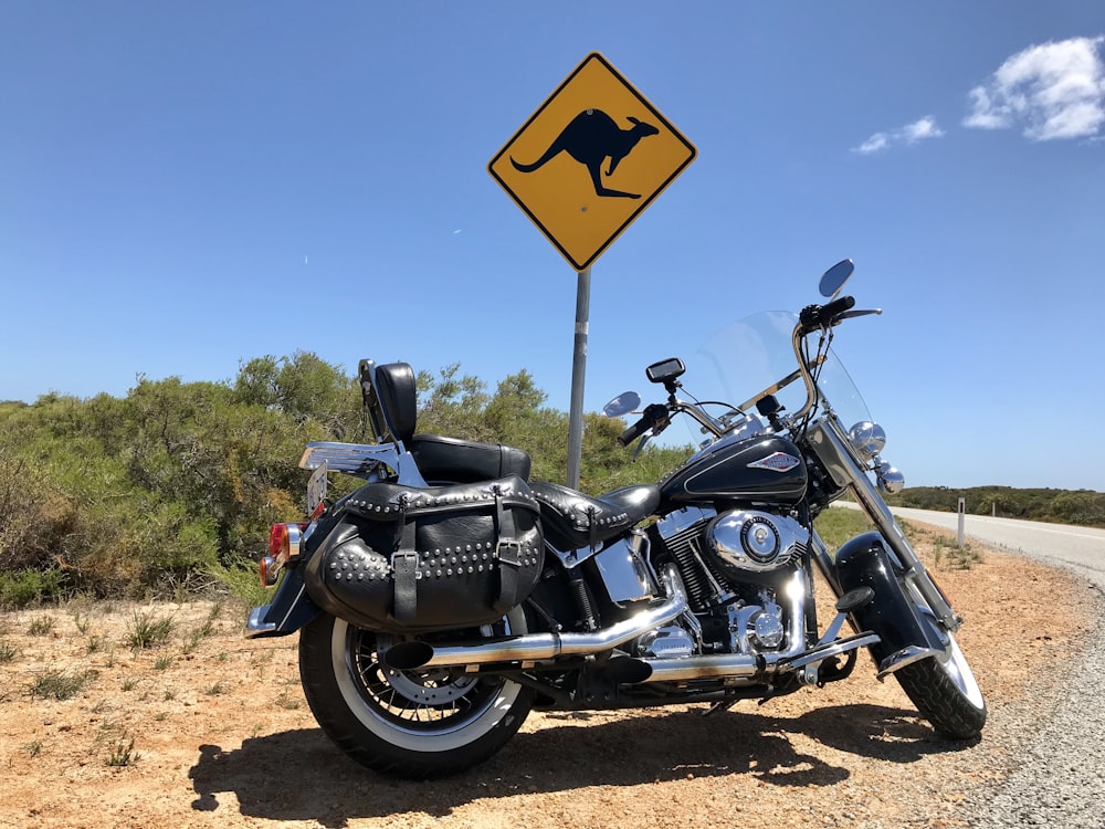 a motorcycle parked on the side of the road