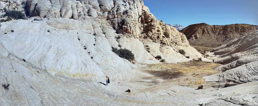 a group of people hiking up a mountain side