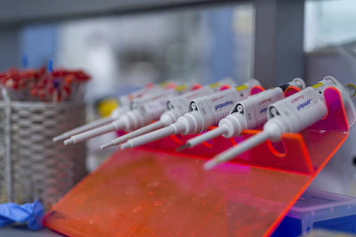 Laboratory pipettes ready for use in research.