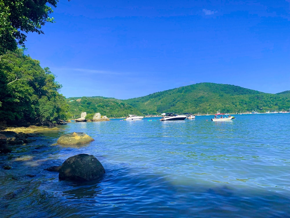 a body of water with boats floating on top of it