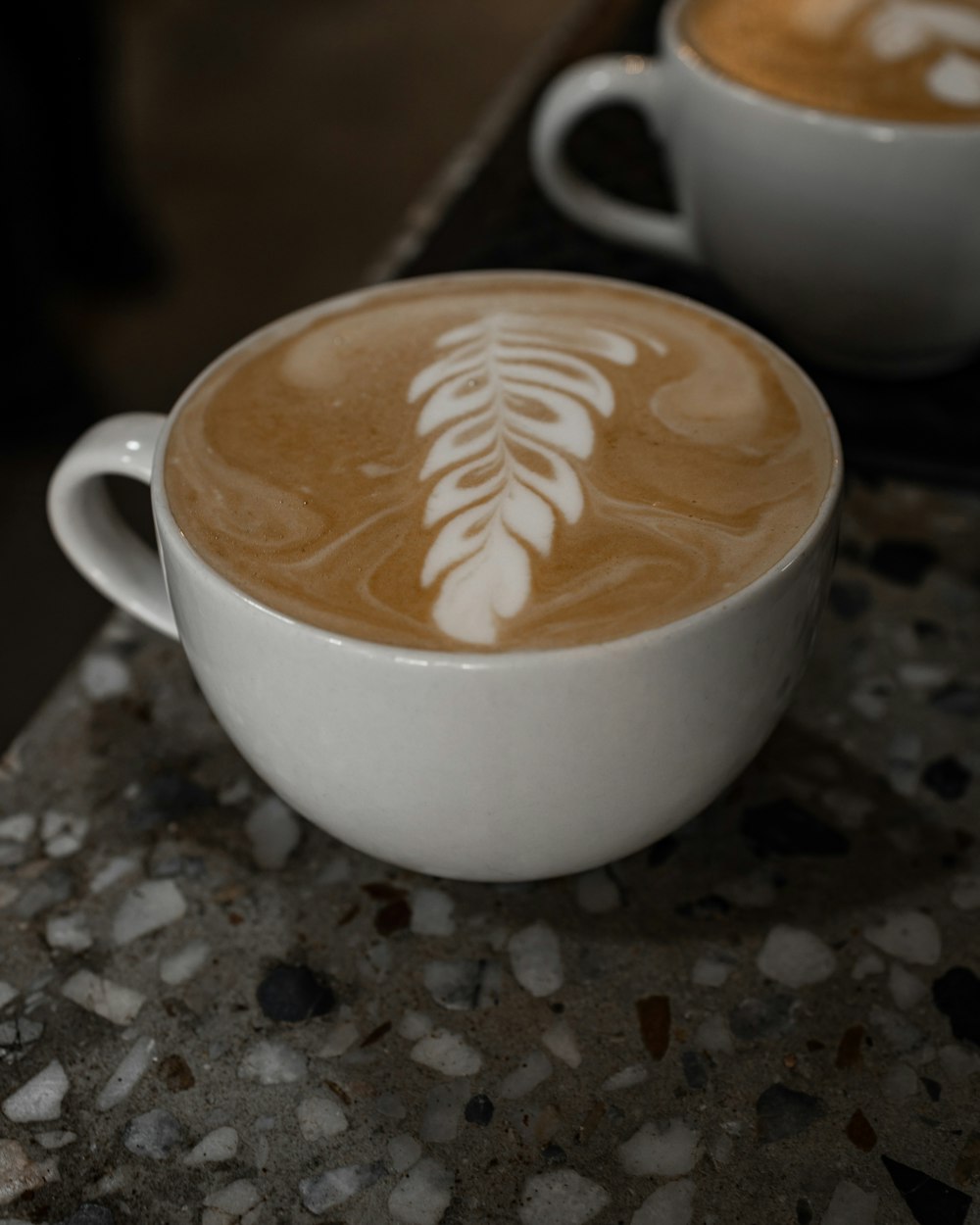 two cups of cappuccino on a table