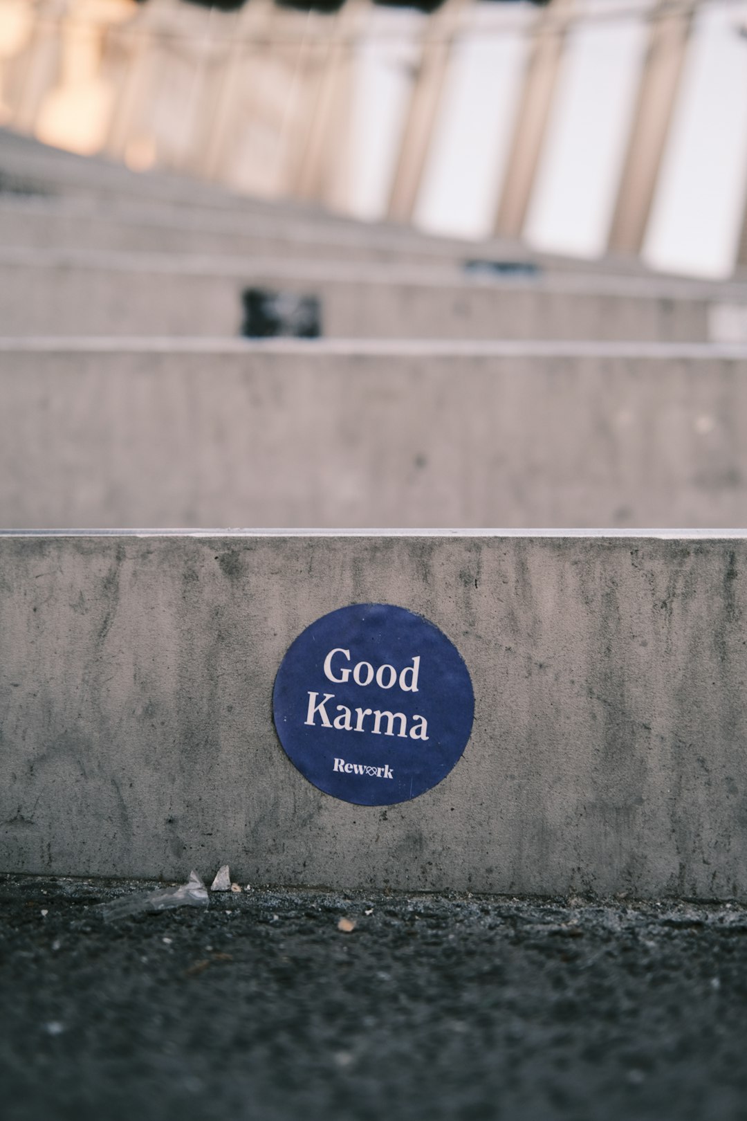 a blue sign that says good karma on it