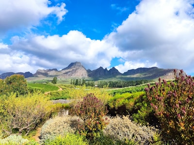 a scenic view of a mountain range with a river running through it