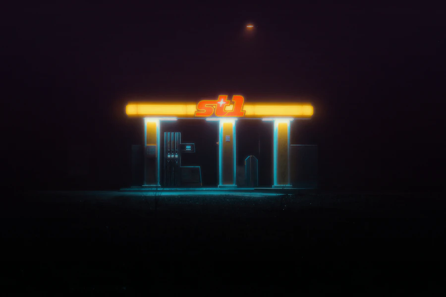 Petrol station at night